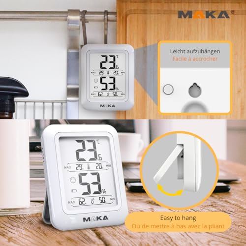 MAKA Digitale Hygrometer - Comfort Emoji - 180 dagen batterijduur - Luchtvochtigheidsmeter met Hoge Nauwkeurigheid voor Interieur, Babykamer, Woonkamer, kantoor - Thermo-hygrometer - Afbeelding 4