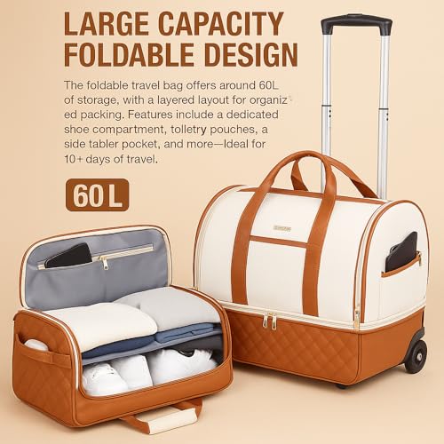 Trendfetchus Foldable Travel Bag 2.0 with Wheels – Convertible Garment Duffel Bag, Rolling Carry-On Weekender for Men & Women (White A)2