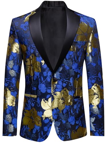 Image of Barry.Wang Mens Floral Blazer Suit Jacket Notched Lapel Casual Sport Coat | Flowers Jacquard One Button Tuxedo for Prom Wedding Party Disco Dinner Banquet Cocktail Homecoming Travel,Regular Fit