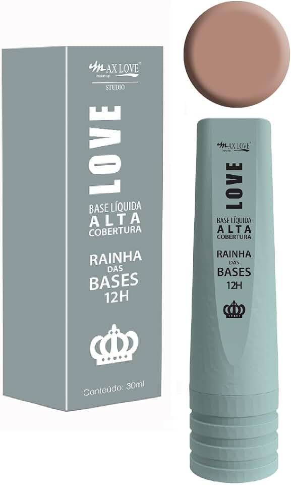 Base Líquida Alta Cobertura Max Love - Rainha das Bases 12 Horas, Longa Duração e Controle de Oleosidade - Cor 605, Maquiagem Base