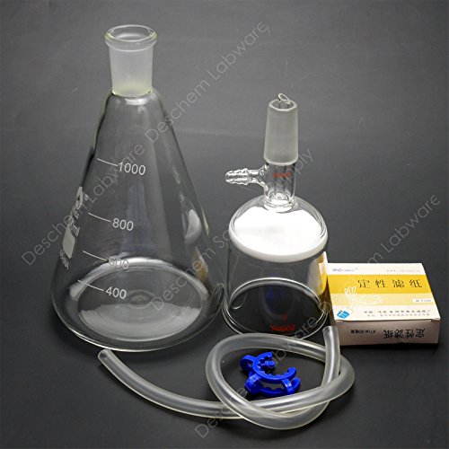 Deschem 1000Ml,Suction Filtration Device,200Ml Buchner Funnel,1L Erlenmeyer Flask,70Mm Filter Paper #TOP6