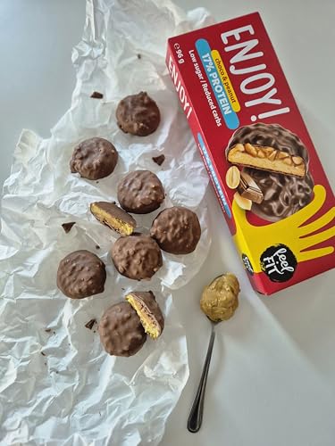 Feel FIT ENJOY! Choco & Peanut, Protein Kekse mit Erdnuss Creme und Erdnüssen in Milchschokolade ohne Zuckerzusatz, Low-Carb & Keto-freundlich Süßigkeiten, Kekse für Diabetiker, Protein Snacks, 96 g
