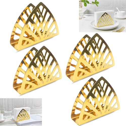 Servilletero, servilletero de metal dorado, paquete de 4 dispensadores de pañuelos triangulares Simplicity de acero inoxidable para encimeras de cocina, mesas de comedor, dorado