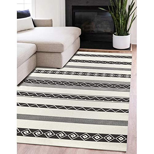 HAOCOO Cotton Tribal Area Rug 5 ’X 6.8 ’ Hand Woven Geometric Throw Rugs Machine Washable Boho