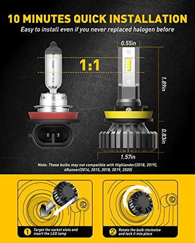 Auxito H11 H8 H9 Led Bulbs, 300% Brighter, 6500K White Fanless Lights, Plug And Play Direct Lamp Replacement, Pack Of 2 #TOP3