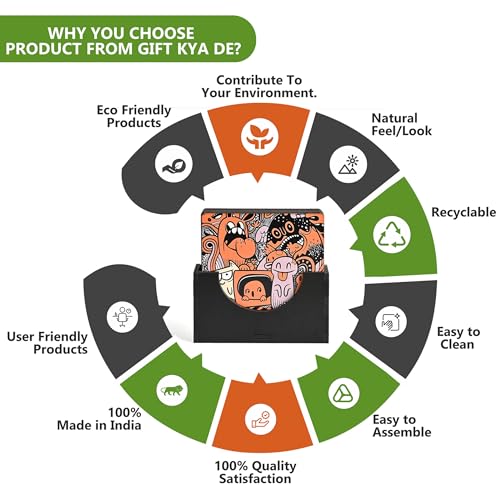 GKD Coaster Set of 6 Doodle Design Wooden Coasters to Serve Tea Cups, Coffee Mugs and Glasses (3.5 x 3.5 inch) (Doodle) (Ecofriendly)