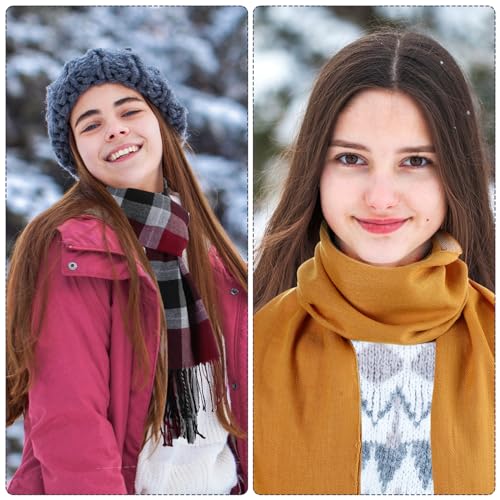 Suhine 12 Pcs Women Men's Scarf Bulk Winter Warm Shawls and Wraps Soft Large Solid Color Plaid Scarf and Wraps Tassel Edge 13.7 x 78.7 Inch3