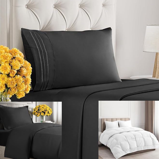 Amazon.com: CGK Unlimited Black Sheet Set with Duvet & Comforter 