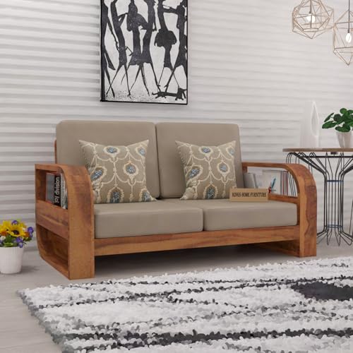 Image of Wooden 2 Seater Sofa Set for Living Room, Two Seater Sofa for Office & Lounge, 2 Seater Sofa Sets for Home, Sheesham Wood (2 Seater,Honey)