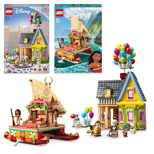 LEGO Disney Bundle: Pixar UP House (43217) and Princess Moana's Wayfinding Boat (43210) Playset with Buildable Toy Dolphin, Vehicle and Mini-Doll Figures, Gift for Girls and Boys Aged 6 and Up