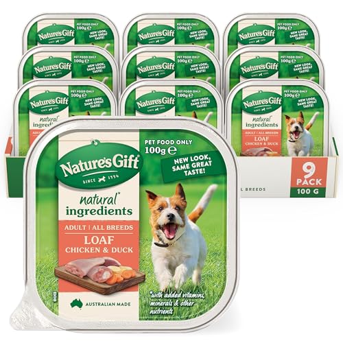 Nature's Gift Adult Wet Dog Food, Loaf Chicken & Duck 9x100g - Made with Natural Ingredients, Supports Healthy Digestion & Immune Function