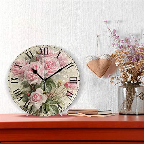 Alaza Vintage Pink Rose Flower Round Wall Clock, Silent Non Ticking Oil Painting Home Office School Decorative Clock Art #TOP3