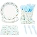 Blue Panda Disposable Dinnerware Set - Serves 24 - Rainbow Party Supplies for Kids Birthdays, Baby Showers - Includes Plastic Knives, Spoons, Forks, Paper Plates, Napkins, Cups
