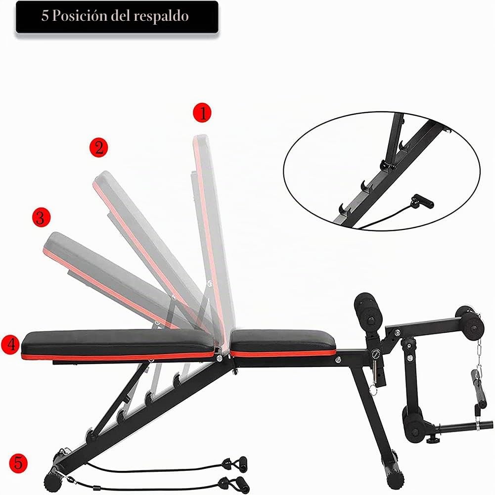 Banco de Pesas Ajustable Plegable Banco De Musculacion Multifuncional, Banco de Ejercicios de Inclinación/declive Multiusos con Respaldo Ajustable/Fijación de Piernas para Gimnasio en Casa