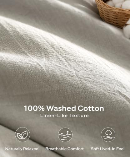 Image of JELLYMONI 100% Washed Cotton Natural Gray Duvet Cover Cal King | OEKO-TEX Certified, Soft, Breathable Linen-Look Bedding with Natural Wrinkle Texture, Button Closure, 3-Piece Set, 104 inchx98 inch