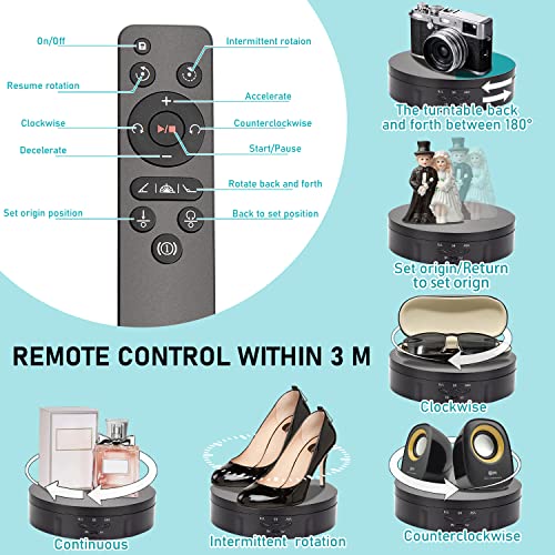 Leadleds 3 in 1 Rotating Display Stand 5V Electric 360 Degree Turntable with Remote Control for Photography and Video Shows (Black)