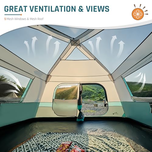 Image of 8 Person Instant Cabin Tent, Easy 60 Second Setup Family Tents for Camping, Pop up Camping Tent, Large Waterproof Tents for Outdoor Camping, Spacious Interior, Upgraded Ventilation