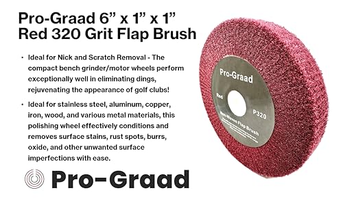 Image of 6 inch x 1 inch x 1 inch Arbor Red Bench Grinder Polishing Wheel, 320 Grit, Tight Weave, Great for refurbishing Golf Clubs and Metal, Non-Woven Wheel for Copper, Metal, Finishing, and Burnishing