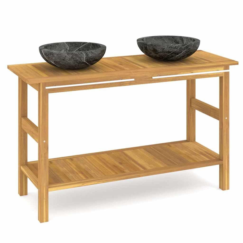Makastle Waschtisch mit Schwarzen Marmorbecken Massivholz Teak