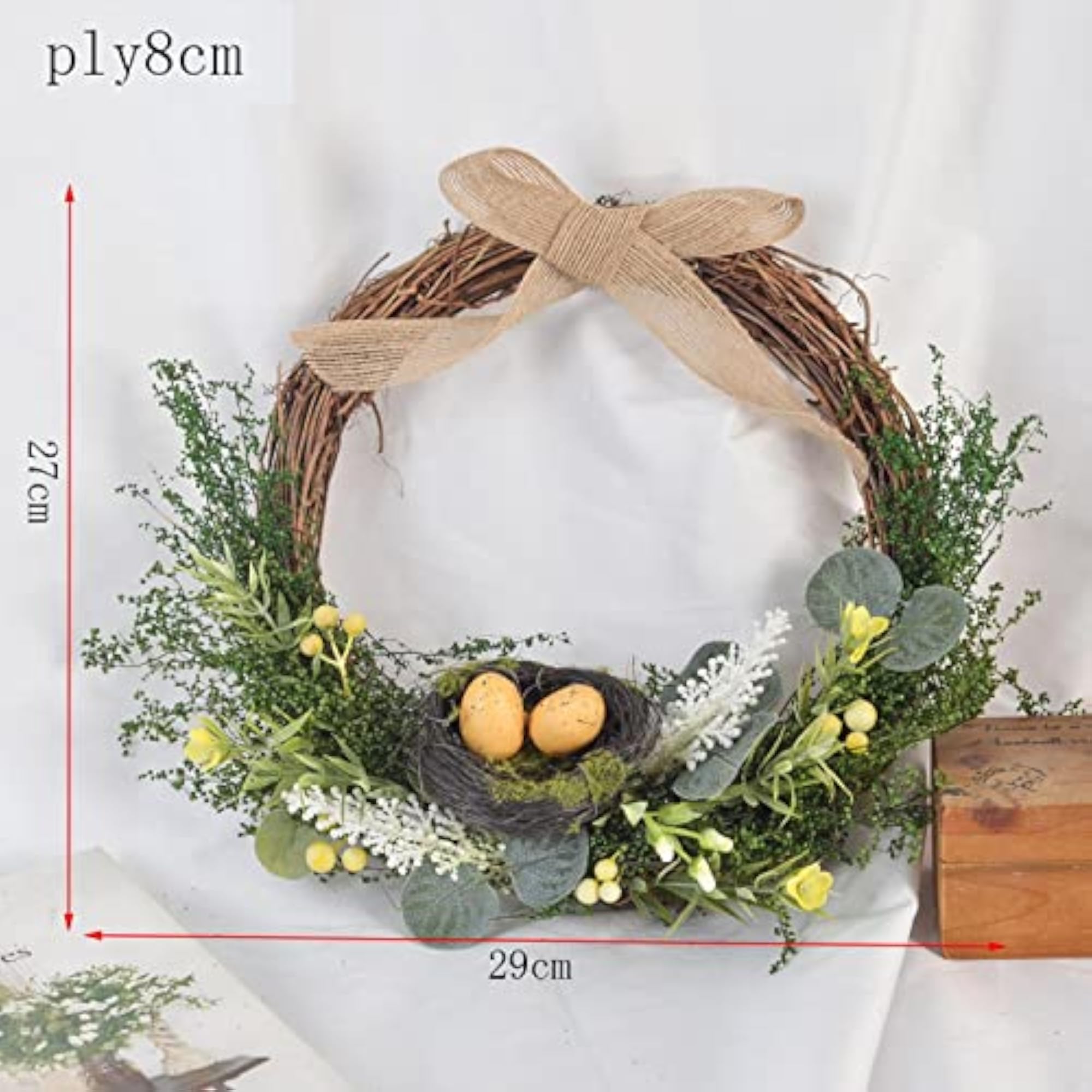 Round Natural Rattan Wreath with Easter Eggs Decor