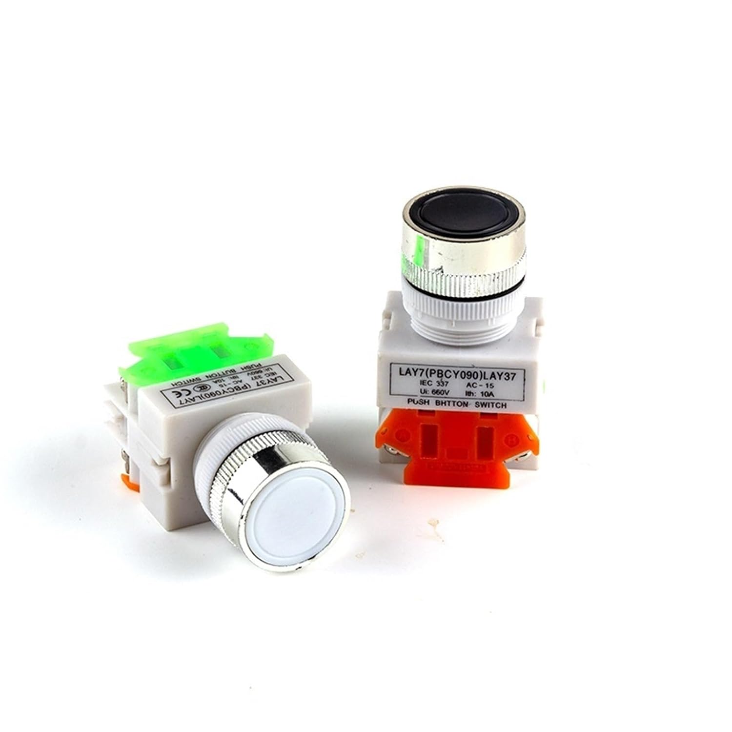 22mm LAY37 Self-Locking/Latching Self-Reset/Momentary Push Button Switches Red Green Blue Yellow White Black 1NO 1NC 10A250VAC 1Pcs(Green,Self-Reset)