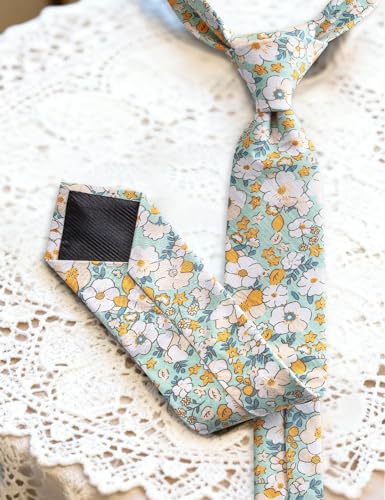 Image of Barry.Wang 100% Cotton Floral Ties for Men 63 inch Extra Long Necktie Clip