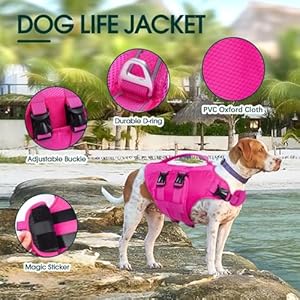 Kuoser Dog Life Jacket XL, High Flotation Dog Life Vest for Swimming Boating, Reflective Dog Swimming Vest Pet Life Preserver with Rescue Handle