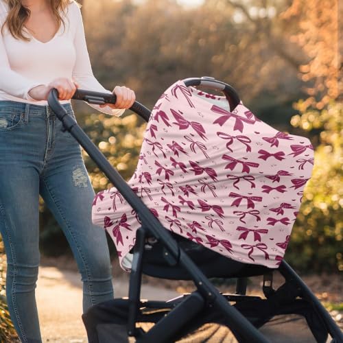 Image of Pink Bow Baby Car Seat Cover Multi-Use Carseat Covers Baby Girl