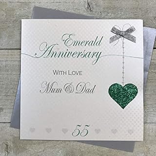 Mum & Dad 55th Emerald Wedding Anniversary Handmade Card - Love Lines - by WHITE COTTON CARDS LLA55MD, grey|white|black