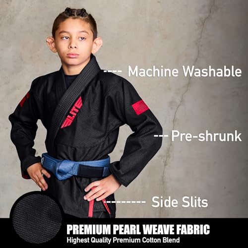 Elite Sports IBJJF Ultra Light BJJ Brazilian Jiu Jitsu Gi for Kids with Preshrunk Fabric and Free Belt