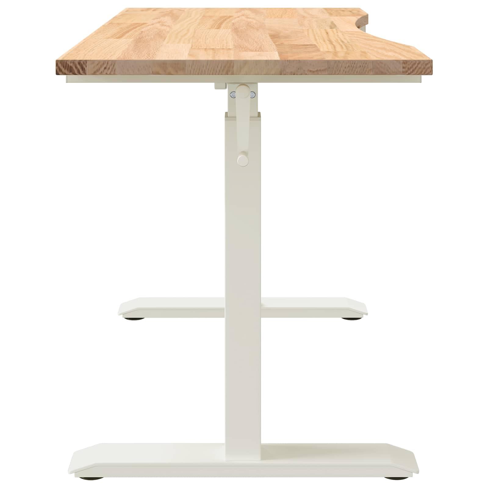 Scrivania regolabile in altezza in legno di rovere massiccio con telaio in acciaio, 120 x 60 cm, bianca e naturale, ergonomica, per home office, ufficio, gaming, laptop, salvaspazio e robusta