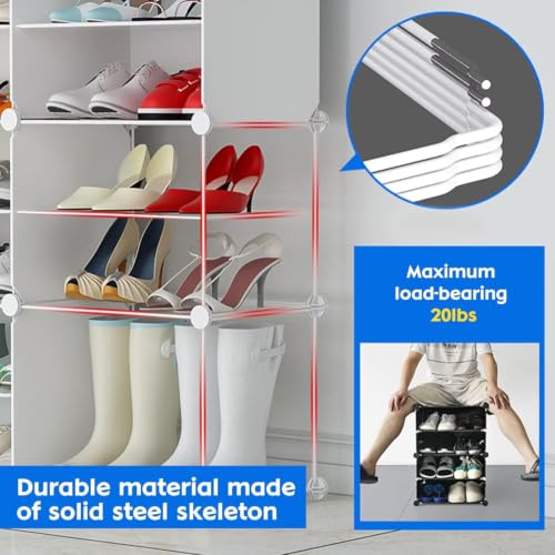Image of Plastic Shoe Rack for Home with Door | 8-Shelf DIY Shoe Cabinet Organiser | Stores 16 Pairs | Foldable & Waterproof Shoe Stand for Entryway, Bedroom