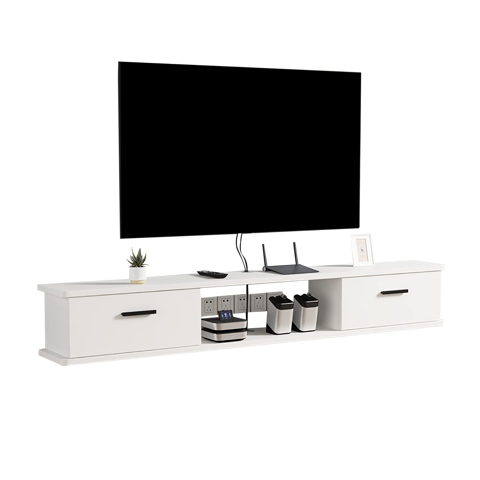 Centre de divertissement meuble TV flottant avec porte et console audio