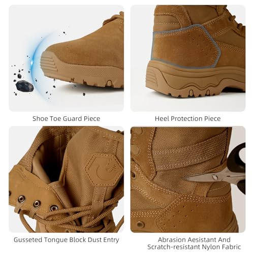 Image of Women's Tactical Boots, Motorcycle Combat Boots for Women | 8-inch work boots, side zipper; lightweight, breathable, water-resistant. For police, security, EMT, motorcycle