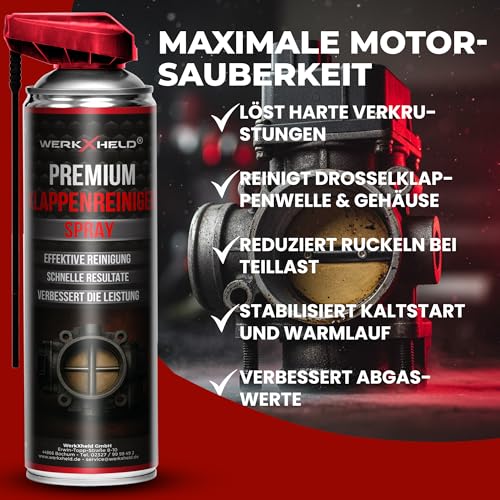 WerkXheld Drosselklappenreiniger Diesel & Benzin | AGR Reinigungsmittel, Vergaserreiniger, Luftmassenmesser & Ventilreiniger für Autos, Motorräder & Dieselmotoren 500ml