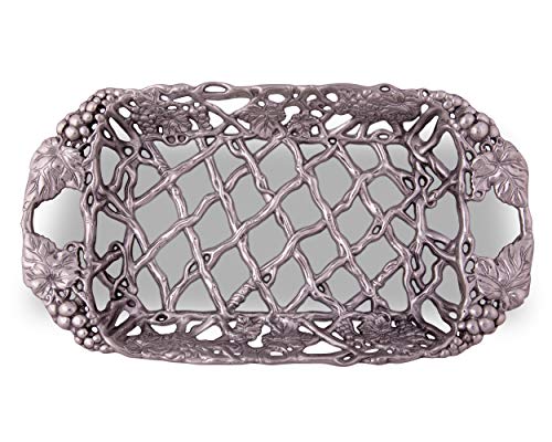 Arthur Court Metal Pyrex Glass Casserole Dish Holder Grape Pattern Sand Casted In Aluminum With Artisan Quality Hand Polished Design Tarnish-Free 21 Inch Long 3 Quart Removable Glass Dish Included #TOP2