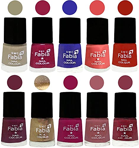 Image of SMC Fabia ALL IN ONE (PACK OF 10), Long Lasting Glossy Nail Polish, 6 ml Each, All Vibrant Colours,01701