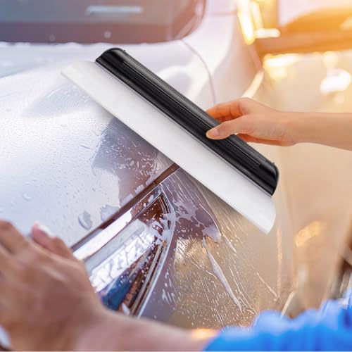Image of 2 Pack 14 Inch Car Drying Squeegee Black Silicone Window Blade | Flexible Silicone for Drying Windshield Shower Glass, Bathroom Window Cleaner, T-bar Design, Long Handle Wash Tool