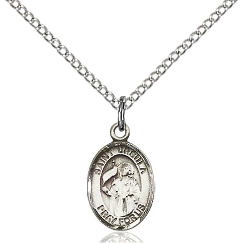 Bonyak Jewelry Saint Medal Collection Sterling Silver St. Ursula Pendant 1/2 x 1/4 inches with Sterling Silver Lite Curb Chain