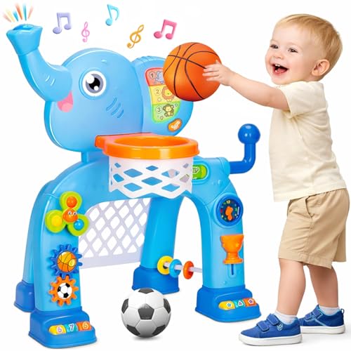 Image of Toddler Basketball Hoop & Soccer Goal, Toys for 1 2 3 Year Old Boys Girls, Kids Sports Toy with Light Sound Music, Montessori Toys for Baby 12-18 Months, Christmas Birthday Gifts for Ages 1-3, Blue