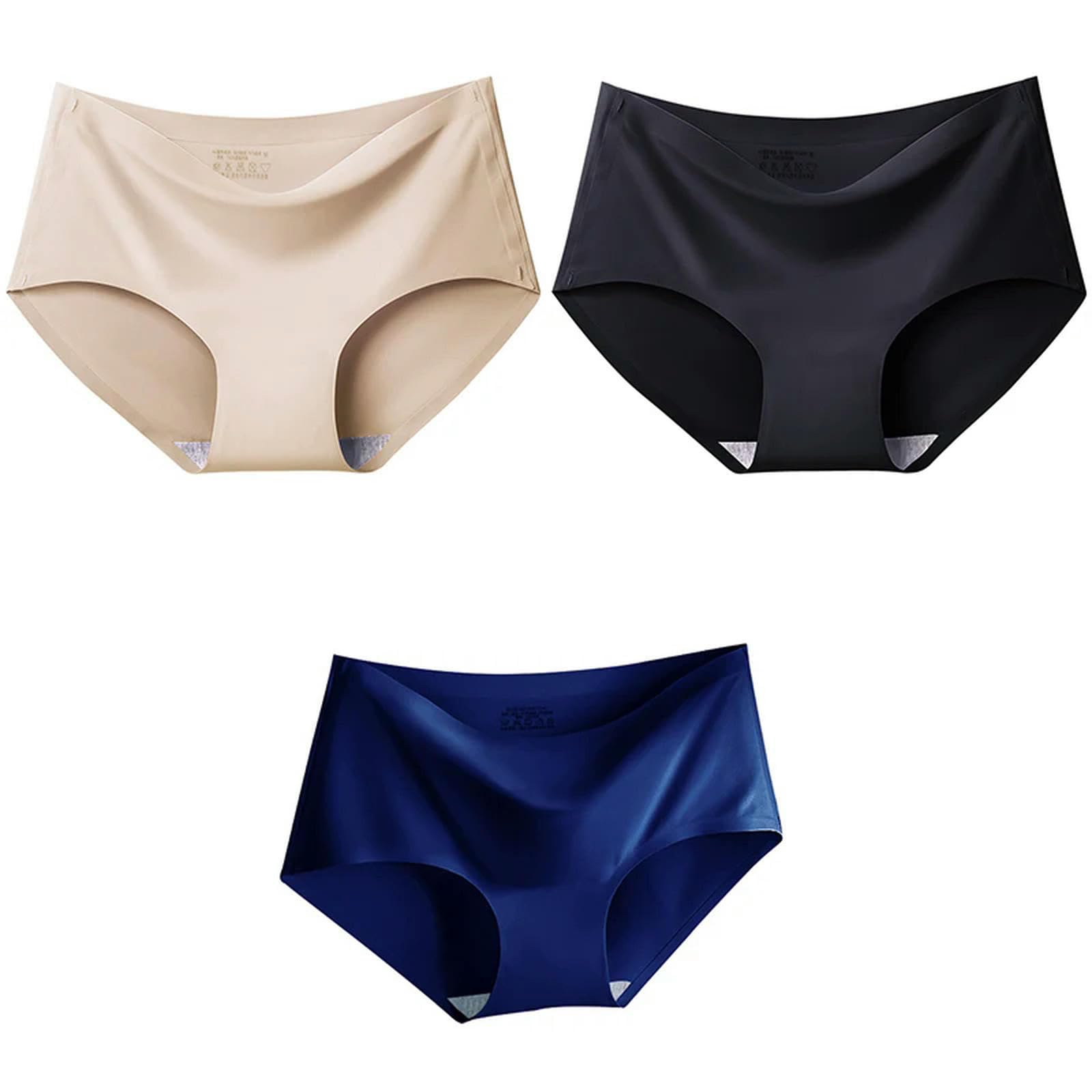 Unterhosen Damen 3pcs Set Großgröße XXL Nahtlose Frauen Höschen Mid-t-t-mid-t-t-mid-Waist-Briefs Weibliche Atmungsaktive Unterwäsche Ice Seidendreh Dessous-Rose Rose Rose-XXL