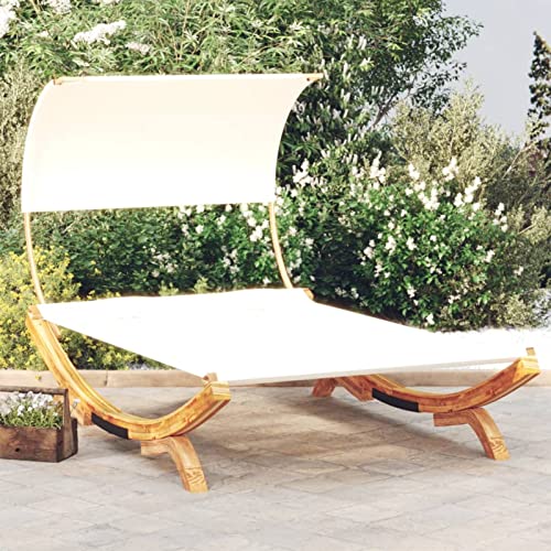 Festnight Tumbona para 2 Personas con Dosel Tumbona Doble con Toldo Cama de Jardín Cama Balinesa Tumbona Jardín Patio Terraza Piscina Playa 165 x 203 x 126 cm Crema