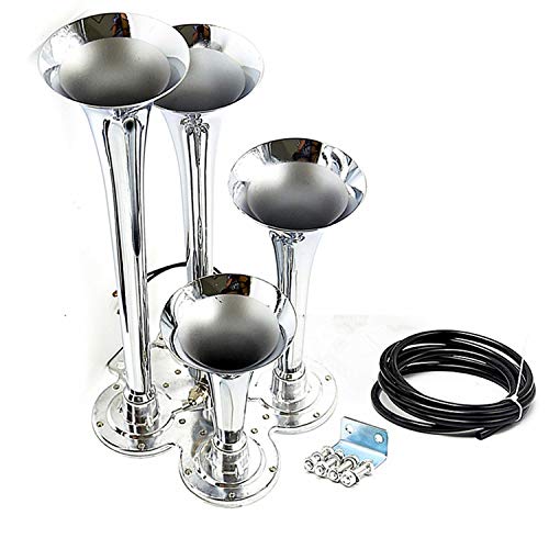 Viping Car Horn Silver Four Double Row Horn 12V 170Db Loudspeaker Solenoid Valve Waterproof Pipe Electric The Electromagnetic Valve Metal For Car Every Vehicle Vans Truck Trains Boats With Large #TOP7