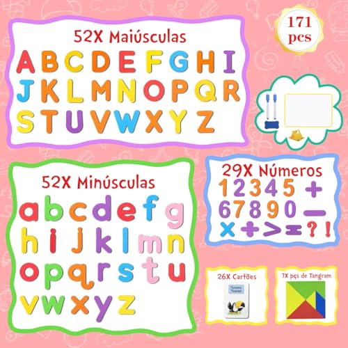 Brastoy Magnéticas Letras Alfabeto Números e Tangrams Montessori Educativo Brinquedo Infantil
