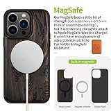 Carveit Etui na telefon Kompatybilne z iPhone 14 Pro MagSafe [Wyjątkowy drewniany Grawerowane laserem estetyka] etui z iphone 14 pro Magnetyczne (Czarnym drewnem-Wielka fala z Kanagawy)