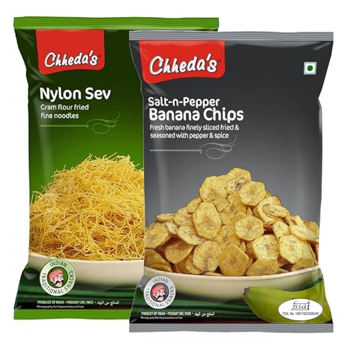 Image of Chheda's - Salt N Pepper Banana Chips (350Gm and Nylon Sev (300 Gm) | Banana Wafers | Indian Namkeen | Tasty Snacks | Ready to Eat - Combo Pack