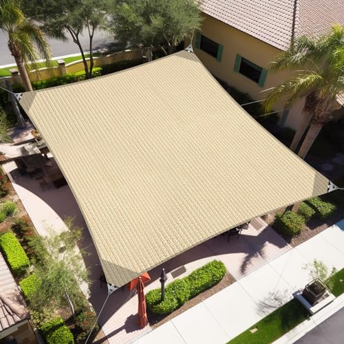 Artpuch Sun Shade Sail with Wire Rope 26'x26' Beige, Commercial Heavy Duty Sun Sail with 8IN Shade Sails Hardware Kit Breathable 98% UV Block for Playgrounds,Backyard (We Make Custom Size)