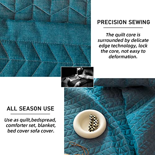 Lunoroey Bedspread Double Size Teal Blue Soft Microfiber Lightweight Quilted Bedspreads Coverlet All Season Bedding Set (1 Quilt, 2 Pillow Shams)