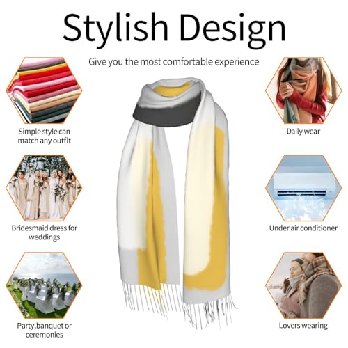 Rough Rectangle Brush Strokes Grey And Yellow Soft Scarf, Winter Warm And Lightweight Shawl, 77x27 Inch Oversized Printed Men'S And Women'S Scarf4
