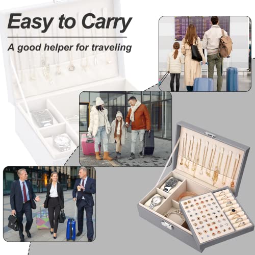 Pystuvo Jewellery Box for Women, 2-Layer Large Jewellery Organiser Box with 2 Watch Pillows, PU Leather, Travel Jewellery Organiser for Earrings Rings Necklaces Watches Bracelets,Grey - Cosy Home Interiors Pystuvo Jewellery Box for Women, 2-Layer Large Jewellery Organiser Box with 2 Watch Pillows, PU Leather, Travel Jewellery Organiser for Earrings Rings Necklaces Watches Bracelets,Grey - Image 6
